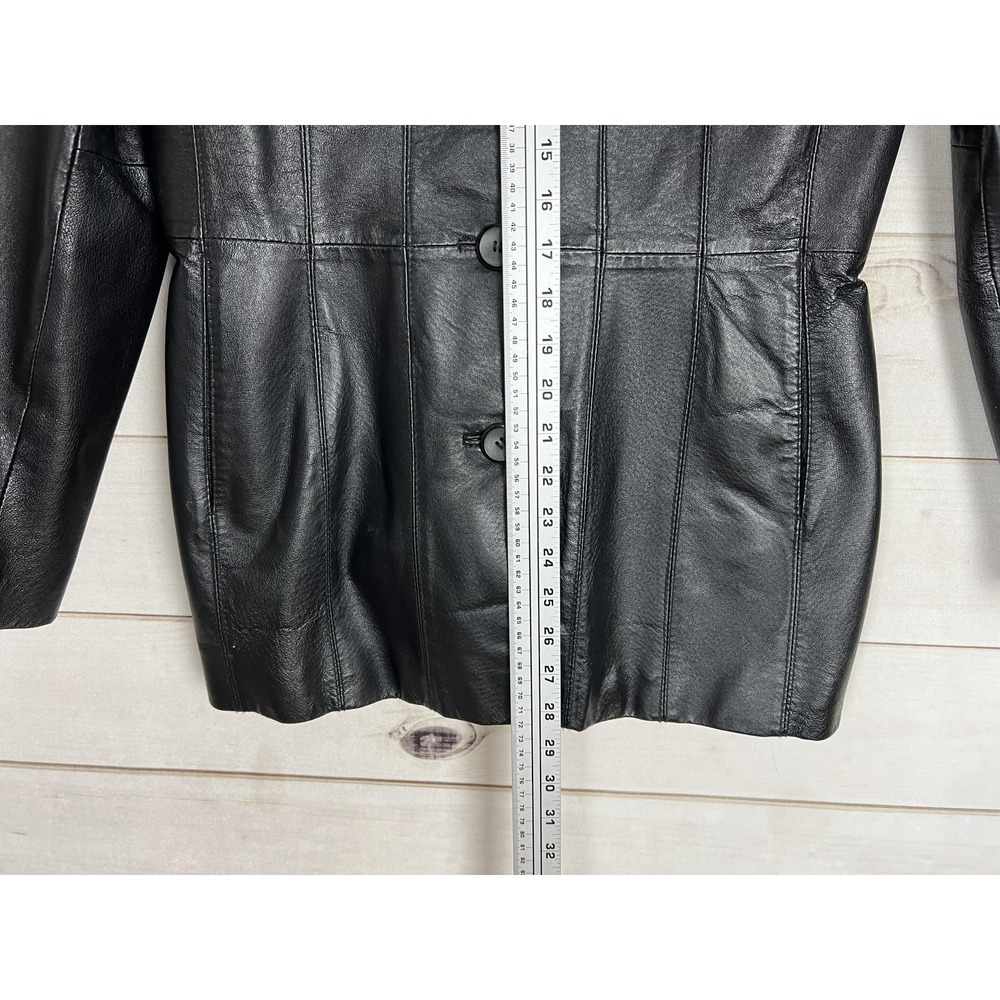 George Leather Jacket Womens S Black Button Front Blazer Mid Length Lined Y2K - Picture 9 of 11
